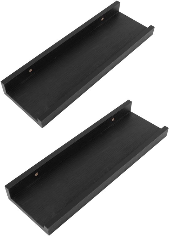 2 Stuks Zwarte Houten Drijvende Wandplanken met Lip Veilige Opslag Display voor Fotolijsten Boeken Planten Geschikt voor Woonkamer Slaapkamer Keuken