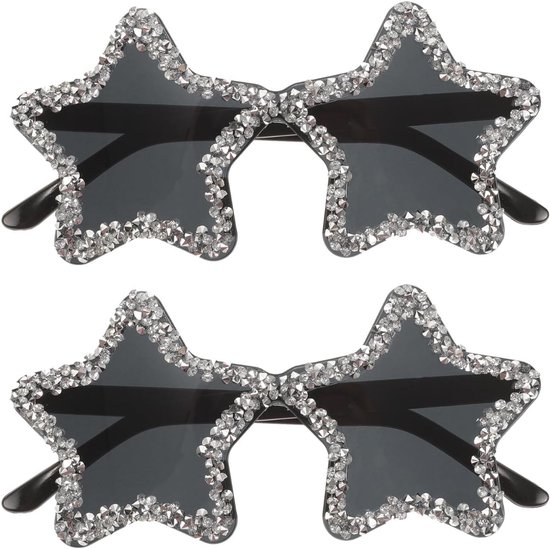 2 stuks zwarte zonnebrillen met stervorm - Trendy sterrenbrillen - Randloze brillen met onregelmatige vijfpuntige vorm voor kostuum- en festivallooks
