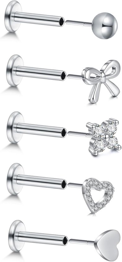 20 g schattige traguspiercing platte oorbellen 6 mm zonder schroefdraad neussteker labret kraakbeen lip Medusa Conch hypoallergeen voor vrouwen mannen