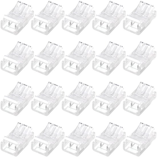 20 stuks 2-pins 8 mm COB Strip Connectors - waterdichte soldeervrije snelaansluiting, vertind koperen kern voor 5 V/12 V/24 V