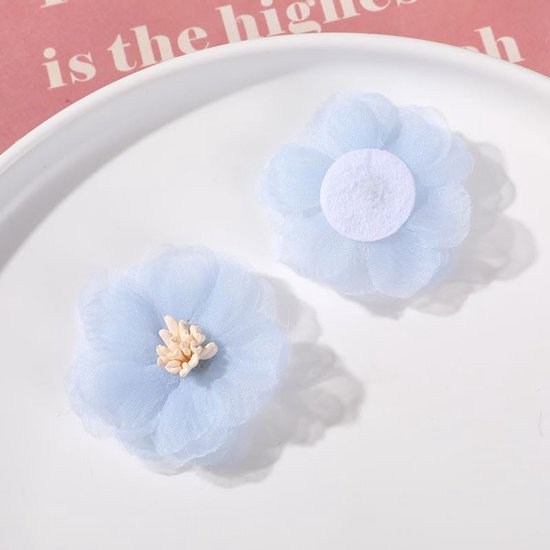 20 stuks 4,5 cm kunstmatige bloem kleding decoratie accessoires, organza bloemhoofden voor het maken van haaraccessoires, blauw
