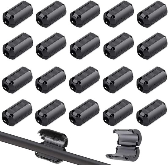 20 stuks 5 mm zwarte ferrietringkern, kabelclip, ruisonderdrukking, RFI EMI, anti-interferentie, hoogfrequent filter (5 mm binnendiameter)