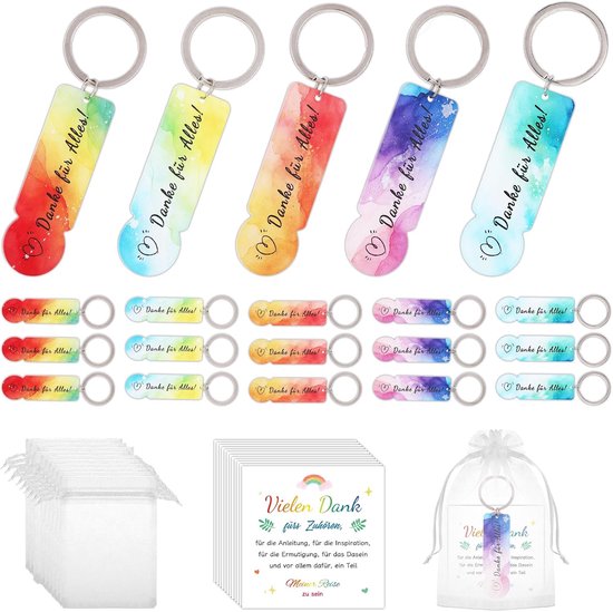 20 stuks acryl winkelwagenchip sleutelhangerset bevat bedankje voor alles winkelwagenchip bedankkaart en organza zakje voor bedankgeschenken klein, Bedankt voor alles, S