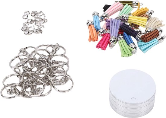 20 Stuks Aluminium Sublimatie Sleutelhangers met Sleutelhangers, Ringetjes en Kwastjes voor Doe-het-zelf, Ornamenten en Knutselprojecten
