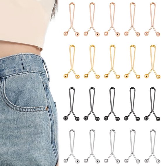 20 stuks broek taille versteviging, verstelbare taille gespen, Jean aanscherping clips No-Sew Jean Button Pins herbruikbare broek clips losse jeans gespen voor rokken en vrijetijdskleding (4