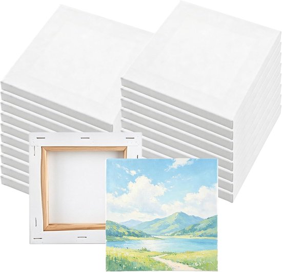 20 stuks canvas om te schilderen, 15 x 15 cm, mini-canvas, 100 katoen, voor olieverf, gouache, acryl, werkplaats, wit, vierkant