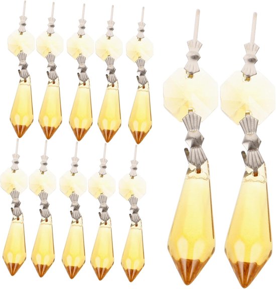 20 Stuks Gele Kristallen Octagonale Prismatische Hangers voor Kroonluchterdecoratie Heldere Reflecterende Kristallen Kralen voor DIY Bruiloftsversiering