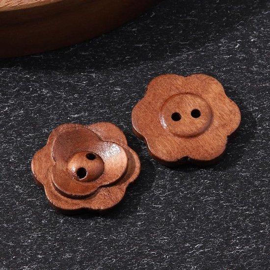 20 stuks houten knopen, 2 gaten, bloemenvorm voor kleding, vesten, jassen, knutselprojecten, 18 mm