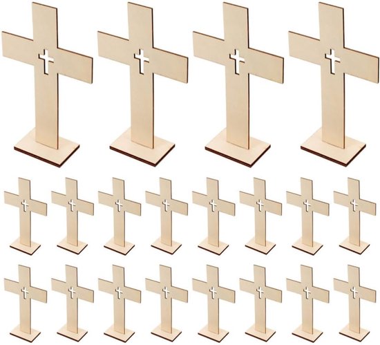 20 stuks houten kruisjes om te knutselen, decoratieve onafgewerkte houten kruisjes, uitsparingen, vormen, thuis, tafeldecoratie, bord, Pasen, tafeldecoratie voor woonkamer, eetkamer,