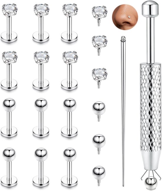 20 stuks Labret piercing sieraden chirurgisch staal platte achterkant oorbellen