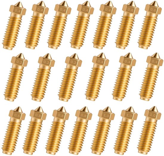 20 stuks messing mondstukken, 3D-printermondstuk, voor Kobra 2, 3D-printermondstukken, voor Anycubic Kobra 3, Kobra 3 Combo, Kobra S1, Kobra S1 Combo, (8 x 0,4 mm + 3 x 0,2 mm + 3 x 0,6 mm + 3 x 0,8