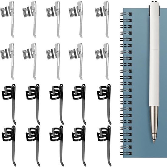 - 20 stuks metalen potloodclips - pennenclips - Duurzaam en lichtgewicht - Zilver - Geschikt voor de meeste pennen - Perfect voor kantoor en school