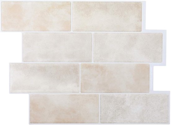 20 stuks metrotegels beige marmer, zelfklevende wandtegels 29 x 21 cm, glanzende pvc-tegels voor keuken en badkamer