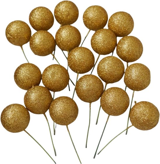 20 stuks mini-topperballen, ballonnen voor cake, van schuim, decoratie, cadeau (4 cm, goud)