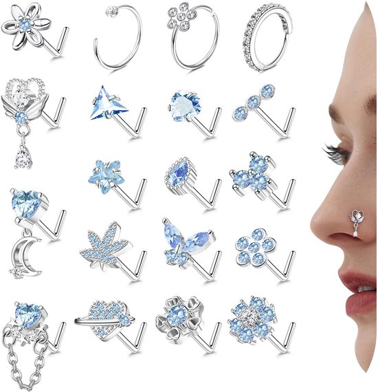 20 stuks neusringen van 20 g set, L-vormige neusstud piercing