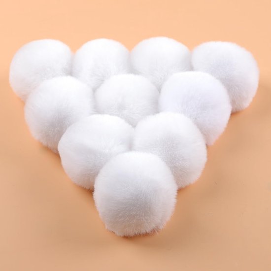 20 stuks pompon van imitatiebont voor muts, kunstkonijnenbont, kunstpluche ballen, pompom voor hoeden, schoenen, sjaals, knutselen, tas, sleutelhanger, wit, 8 cm