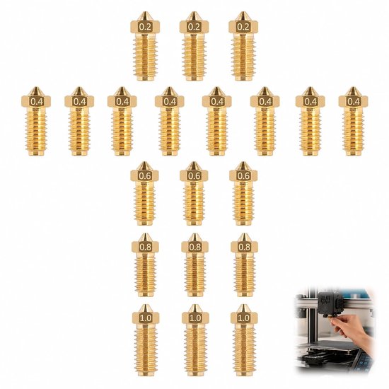 20 stuks printermondstukken messing mondstuk, 0,2 0,4 0,6 0,8 1,0 mm, Nozzle extruder printkop, messing mondstukken M6 voor Anycubic Vyper Kobra Max Artillery, PLA ABS PETG TPU filamenten