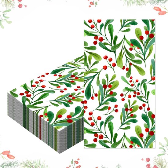 20 stuks rechthoekige veelkleurige papieren servetten, verjaardagen, bruiloft, familiebijeenkomst (kerstbessen)