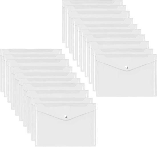 20 Stuks Transparant A4 Documentenvakken, Waterdichte Documententas met Drukknopvak, voor Het Organiseren van Documenten (Transparant)