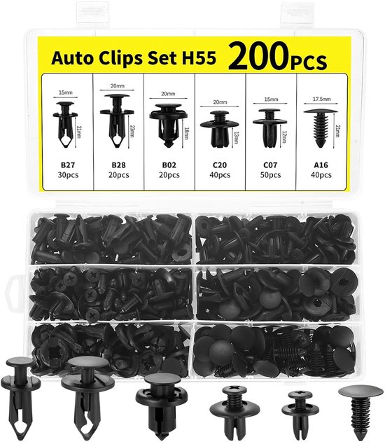200 stuks bevestigingsclips voor auto's, schroefklinknagels voor auto's, set schroeven en clips voor carrosserie, schroeven en moeren, set clips voor het bevestigen van autodeurpanelen