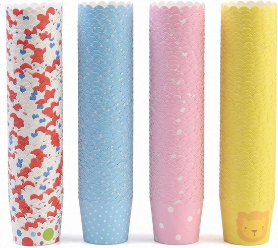 200 stuks kleurrijke cupcake-vormpjes van papier, hittebestendig, oliebestendig, voor het bewaren van wafels, voorgerechten en desserts