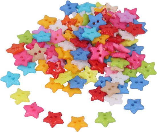 200 Stuks Kleurrijke Stervormige Knopen, Schattige Kleine Decoratieve Plastic Knopen, Unieke Mini Knutselknopen voor Naaien Kleding Plakboek Kaarten Maken DIY Kleding Decoratie