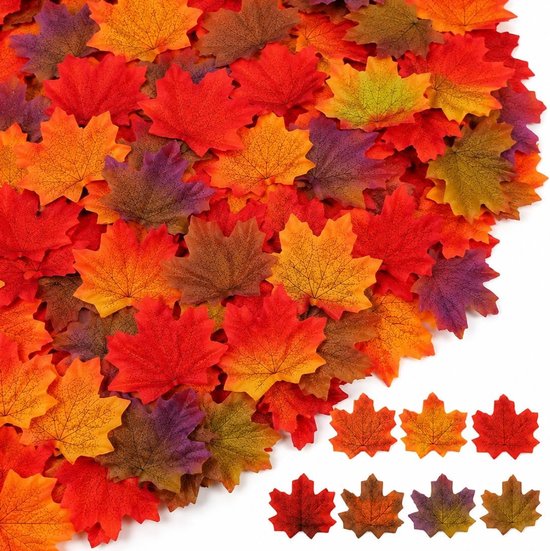200 stuks kunstmatige esdoornbladeren, herfstbladeren, esdoornbladeren, imitatie, decoratie voor Halloween, bruiloft, klaslokaal en herfstthemafeesten