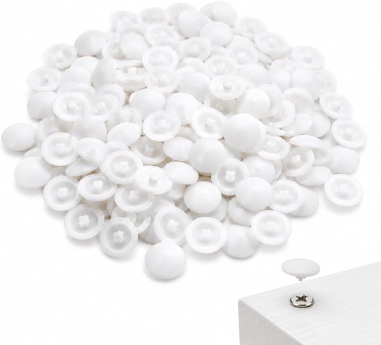 200 stuks witte schroefdoppen, kruiskop, wit, ronde schroefdoppen in kruisvorm, van kunststof, roestvrij, afdekking voor kruiskopschroeven van kunststof, geschikt voor de meeste kruiskopschroeven