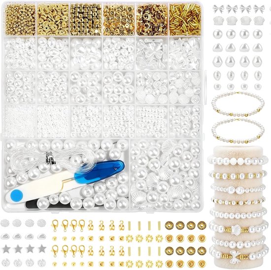 2050 stuks witte kralen voor armbanden, witte kralenset voor doe-het-zelf armbanden, sieraden maken