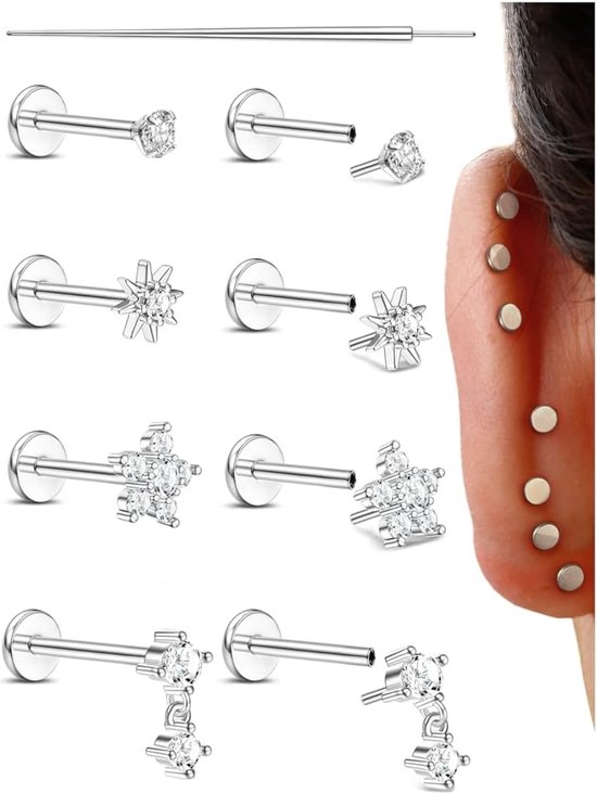 20G 18G 16G helix piercings tragus piercing voor dames roestvrij staal threadless neuspiercing push in flatback oorstekers goud zilver lip labret conch medusa nostril kraakbeen helix tragus
