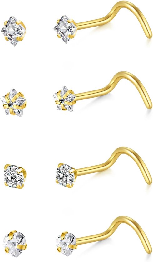 20G Neus Stud Rvs Diamant Cz Neus Studs Leuke Vormige Kleine Neus