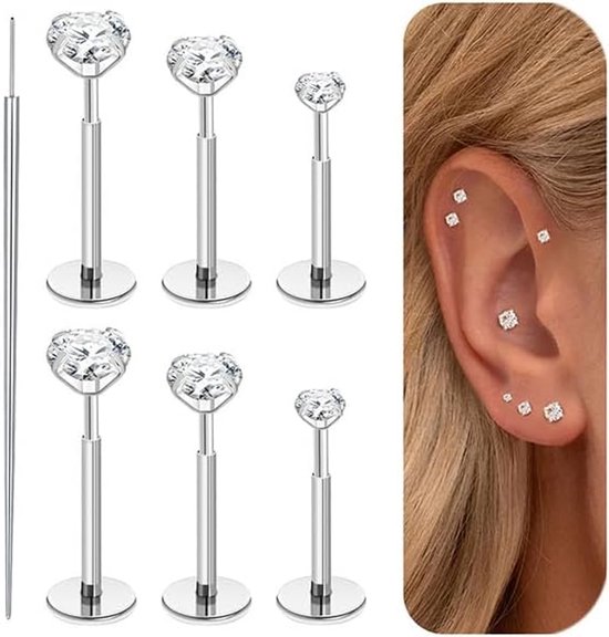 20G Threadless Oorbellen met platte achterkant, gouden tragus labret kraakbeen lip conch helix piercing sieraden hypoallergeen chirurgisch staal push in platte neus oorknopjes voor vrouwen