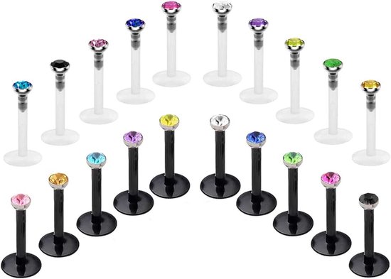 20Pcs Acryl Lip Labret Bars Stud Flexibele Bioflex Plastic Retainers Tragus Monroe Piercing Sieraden 16G 6/8/10Mm