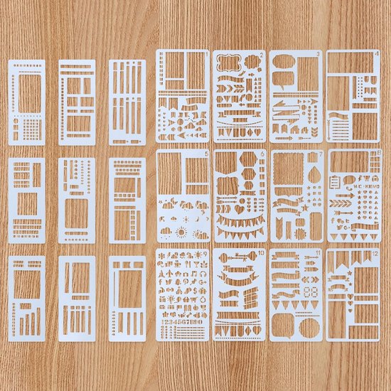 21 stuks creatieve schildersjablonen, herbruikbaar, bullet journal stencils, sjablonen met vormen en lijnen voor schilderen en doe-het-zelfprojecten, ideaal voor notitieboeken, kalenders en planners