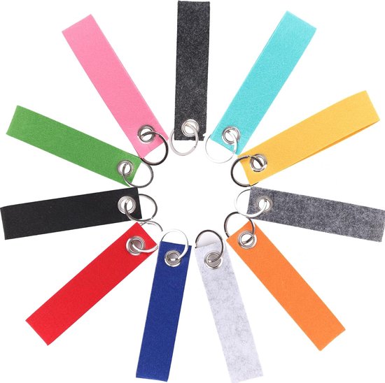22 stuks sleutelhangers vilt, kleurrijke vilten sleutelhangers onbewerkt met roestvrij stalen ring, blanco vilten hanger, sleutelring voor doe-het-zelf handwerk, decoratie, tassen