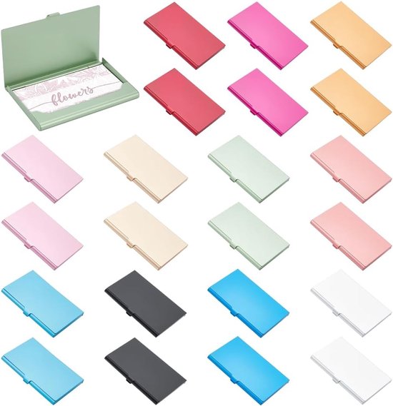 22 stuks visitekaarthouder voor bedrijfsnaam, aluminium visitekaartje hoesje zak creditcards opbergdoos professionele zakhouder voor mannen en vrouwen, 9,3 x 5,8 cm, 11 kleuren