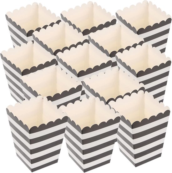 24 Stuks Delige Papieren Popcornbakjes met Zwart Witte Strepen Afbreekbaar Vetvrij voor Feestjes Snacks Zoals Popcorn Snoep Koekjes