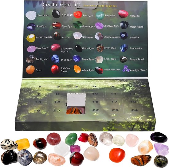 24 Stuks Edelstenen Cadeaubox - Natuurlijke Kristallen Set voor Kinderen - Healing Stones Collectie Verrassingsdoos - Verjaardagscadeau voor Jongens en Meisjes