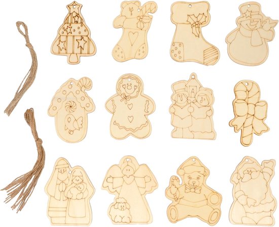 24 Stuks Houten Hangers Voor Aan De Muur Kerstversiering Kleine Kersthangers Voor Aan De Deur Kerstversiering Voor Bruiloften Kerstbenodigdheden Kerstballen Hangende
