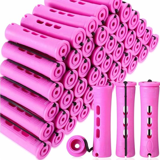 24 stuks krulspelden voor haar, krultang van kunststof, antislip haarrollers, haargolven, met koude golfstangen, permanent, voor kappers, zonder hitte