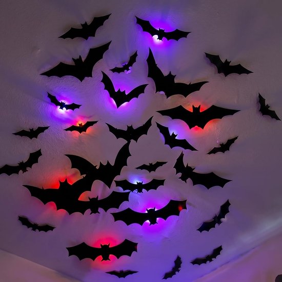 24 stuks LED Halloween decoraties vleermuis lichten, 3D gloed donkere