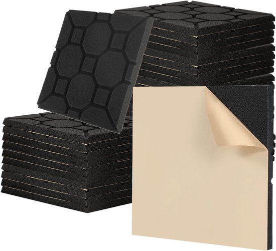 24 stuks noppenschuim voor geluidsisolatie, zelfklevende akoestische panelen voor effectieve geluidsisolatie thuis en op kantoor, 30 x 30 x 2,5 cm, blok