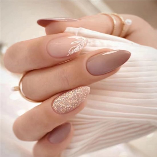 24 stuks ovale nagels om op te plakken, press-on nagels, ovaal, natuurlijk acryl, kunstnagels, glanzend, voor vrouwen en meisjes (naakte lichte koffie, 24 stuks)
