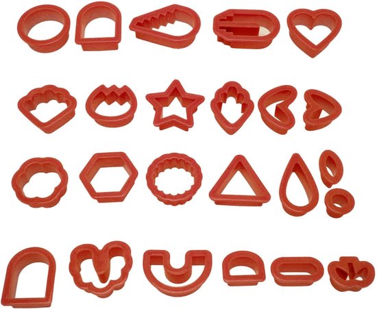 24 stuks polymeerklei oorbelsnijders, doe-het-zelf knutselgereedschap, verdikte rand, voedselveilig voor taarten, kaarsen, rood, gemakkelijk te gebruiken, veelzijdige knutselset
