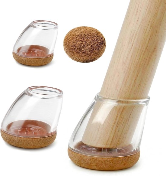 24 stuks ronde stoelpootdoppen, stoelpootbeschermers voor schuine stoelpoten 15°-25°, viltglijders voor stoelen van 14-19 mm, siliconen stoeldoppen, vloerbescherming voor houten vloeren, transparant