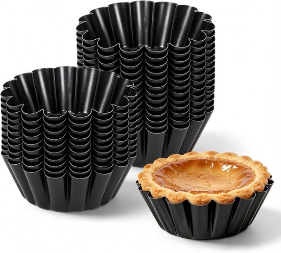 24 stuks taartvormpjes, mini-bakvormen van koolstofstaal, herbruikbaar, geschikt voor eiertaart, pudding, muffins, cake, oven en heteluchtfriteuse