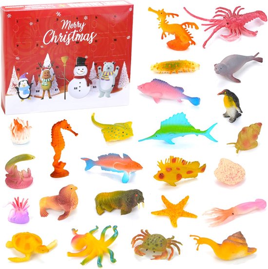 24 stuks zeedieren adventskalender, dierenfiguren, set, oceaanspeelfiguren, speelgoed, adventskalender speelgoed 2023, kinderen voor zeedieren, set figuren, dierenfiguur, kleine dieren, plastic