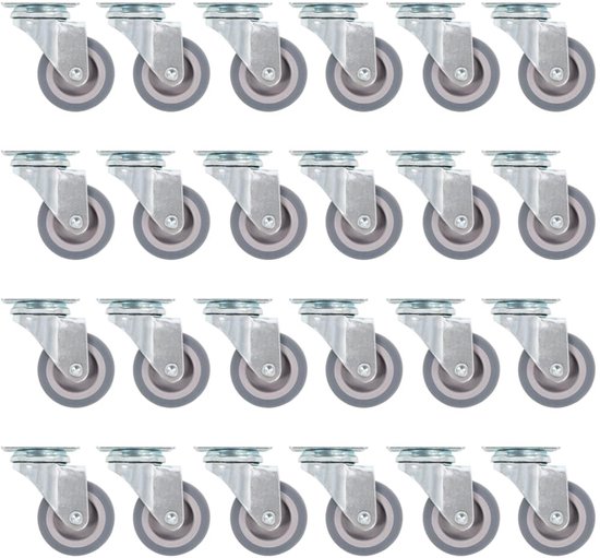 24 stuks zwenkwielen, 50 mm, meubelwielen met TPR-loopvlak, stil en vloervriendelijk, belastbaar tot 35 kg per rol, voor werkbanken, wagens, rekken