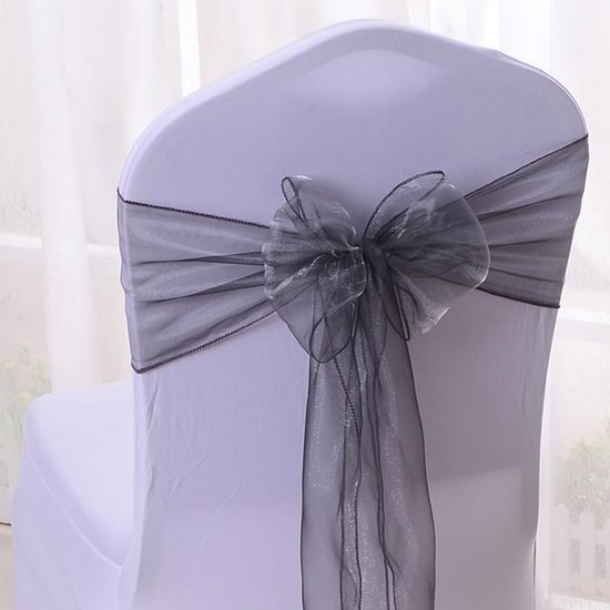 25 stuks organza stoelstrikken, stoelslijpen, tule stoelhoezen, strikken, satijnen strikken, stoelbekleding, bruiloft, verjaardag, feestdecoratie, zilvergrijs