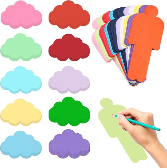 250 stuks kleurrijke moderatiekaartenset, 10 kleuren, metaplankaarten, set mens en wolken, presentatiekaarten voor kantoor, school, presentatie, lezing, moderatie, lerarenbenodigdheden